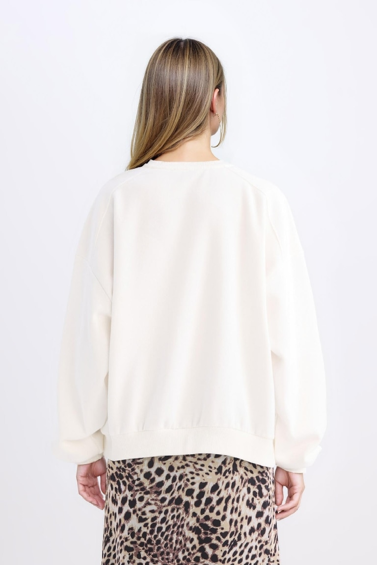 Coool Oversize Geniş Kalıp Bisiklet Yaka Basic Düz Kalın Sweatshirt