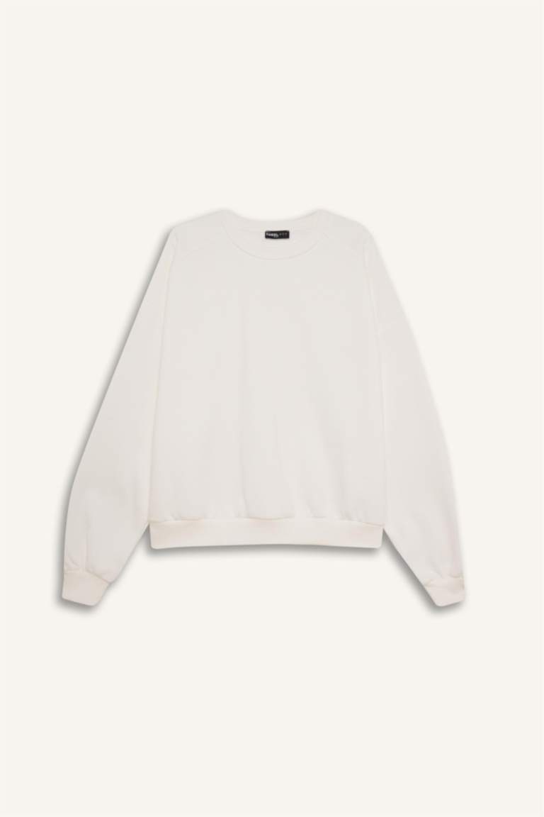 Coool Oversize Geniş Kalıp Bisiklet Yaka Basic Düz Kalın Sweatshirt