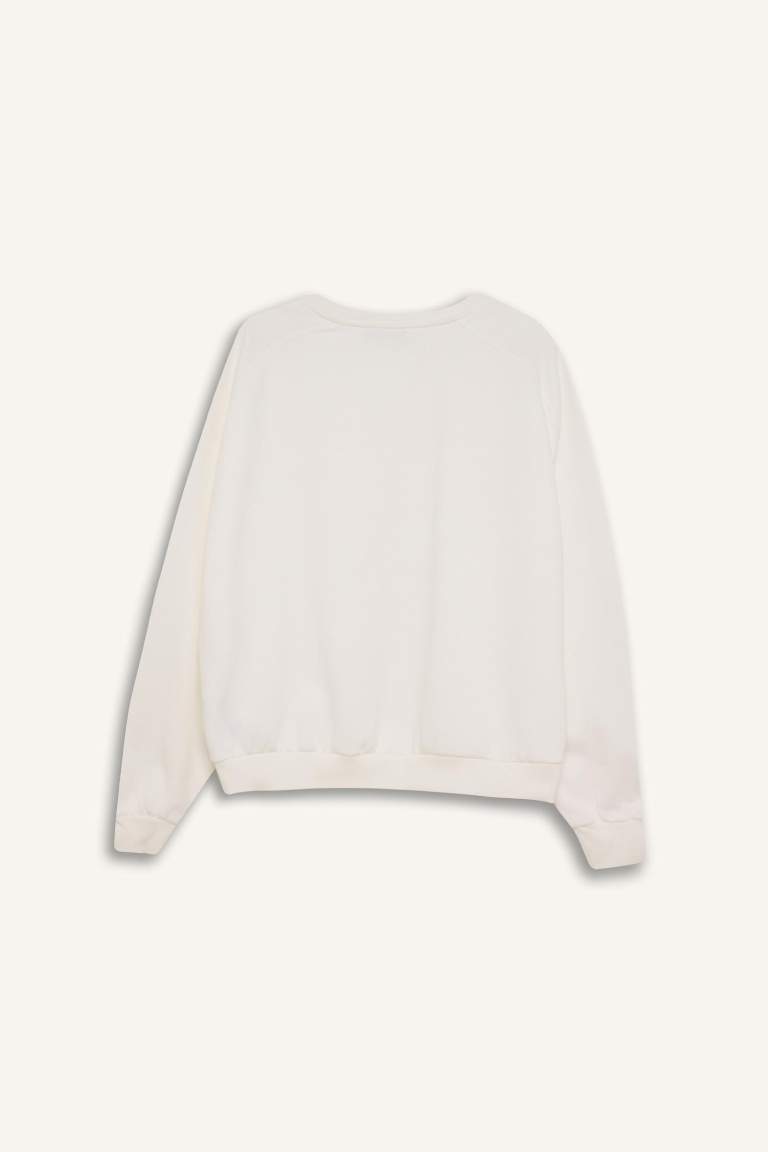 Coool Oversize Geniş Kalıp Bisiklet Yaka Basic Düz Kalın Sweatshirt