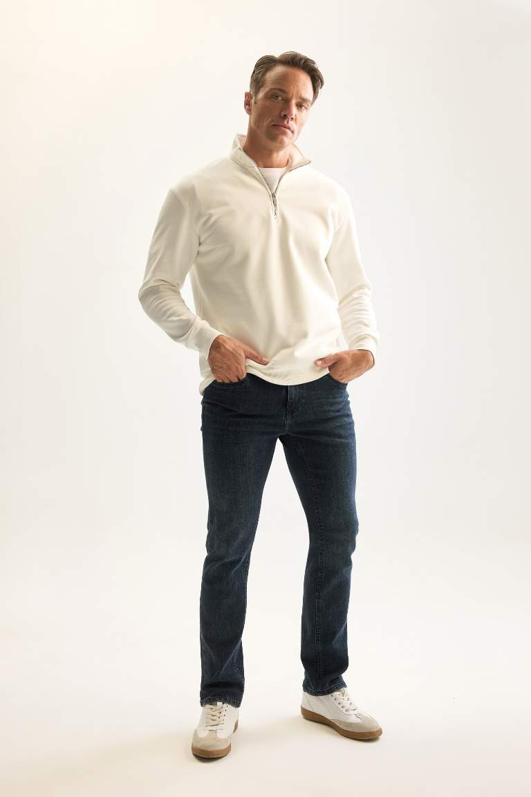 3 İplik Pamuklu Şardonlu İçi Polarlı Comfort Regular Fit Rahat Kalıp Dik Yaka Fermuarlı Kalın Sweatshirt