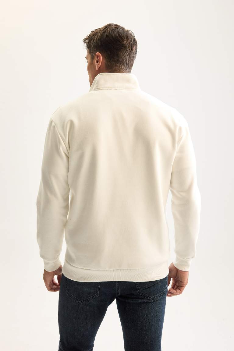 3 İplik Pamuklu Şardonlu İçi Polarlı Comfort Regular Fit Rahat Kalıp Dik Yaka Fermuarlı Kalın Sweatshirt