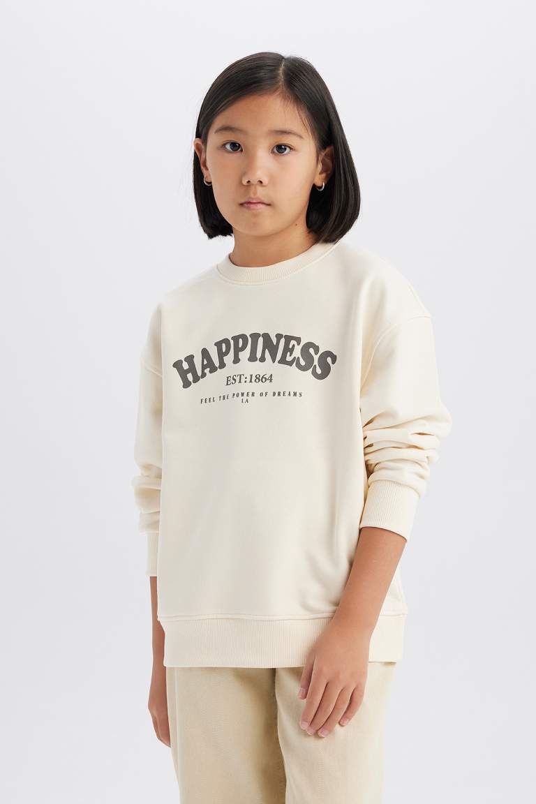 Girl Relax Fit Crew Neck Printed Sweatshirt