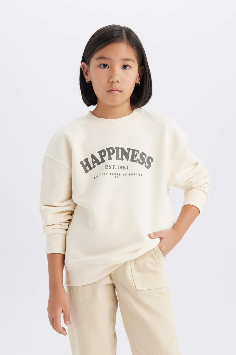 Girl Relax Fit Crew Neck Printed Sweatshirt