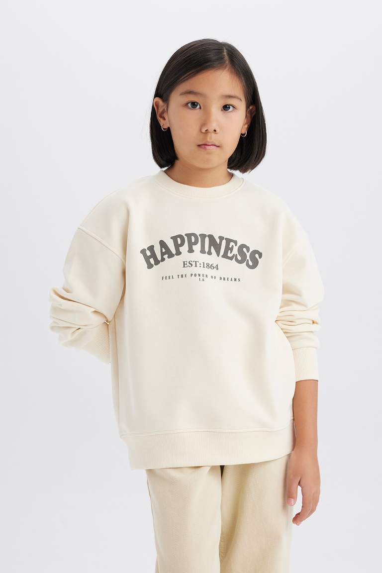 Girl Relax Fit Crew Neck Printed Sweatshirt