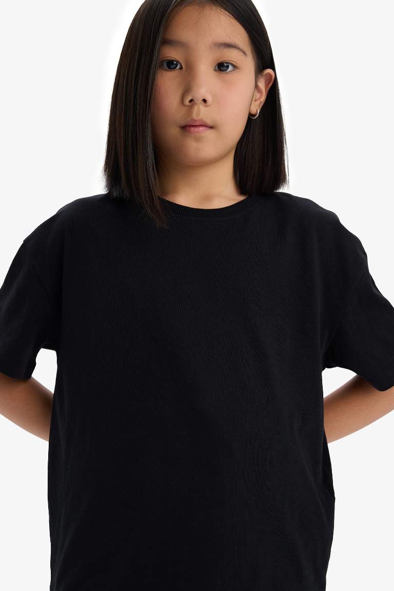 T-shirt basique à col rond et manches courtes pour fille