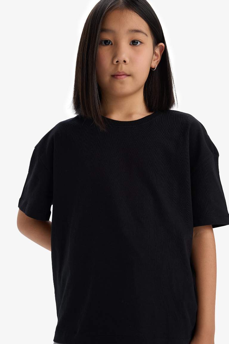 T-shirt basique à col rond et manches courtes pour fille