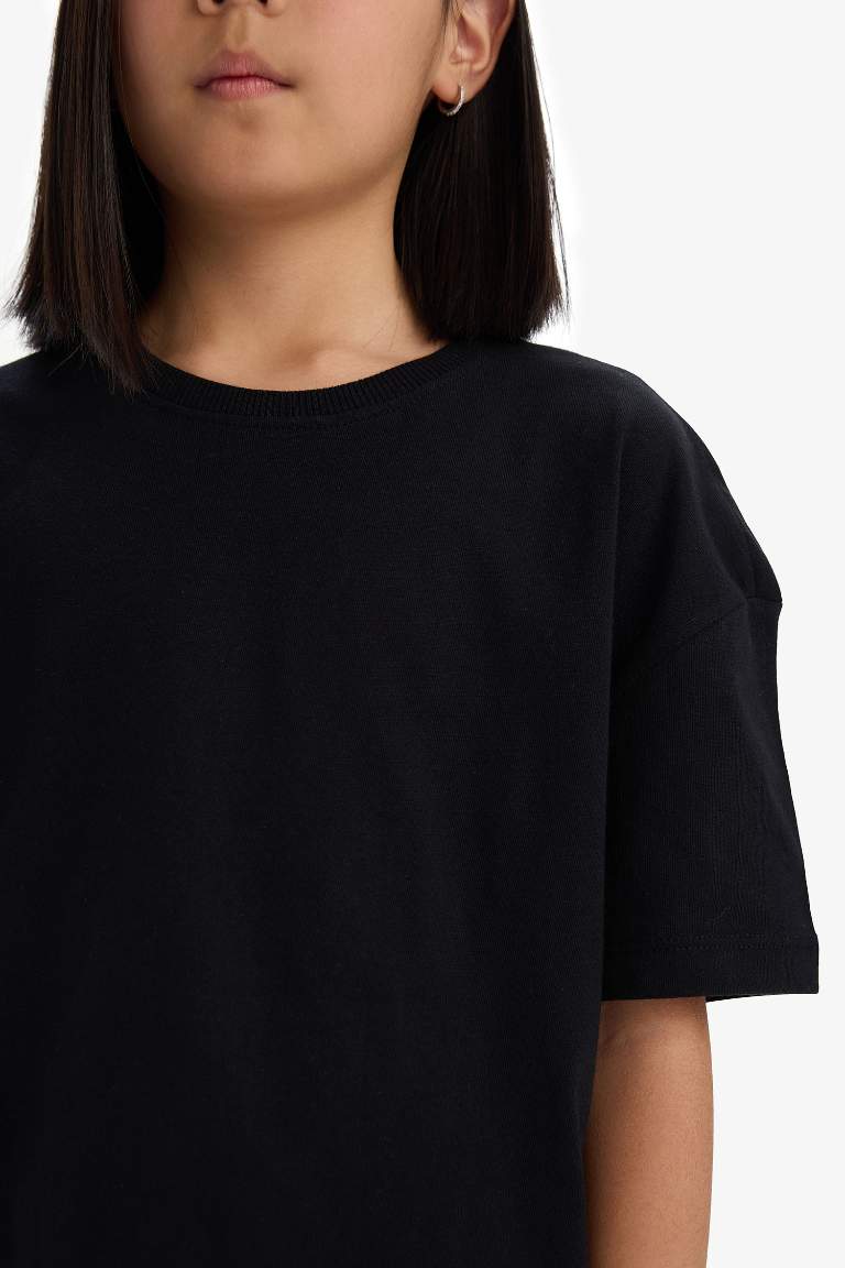 T-shirt basique à col rond et manches courtes pour fille