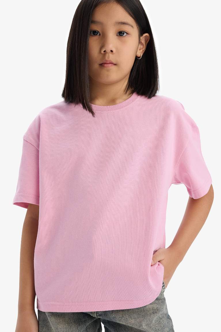 Girl Relax Fit Crew Neck Basic T-Shirt