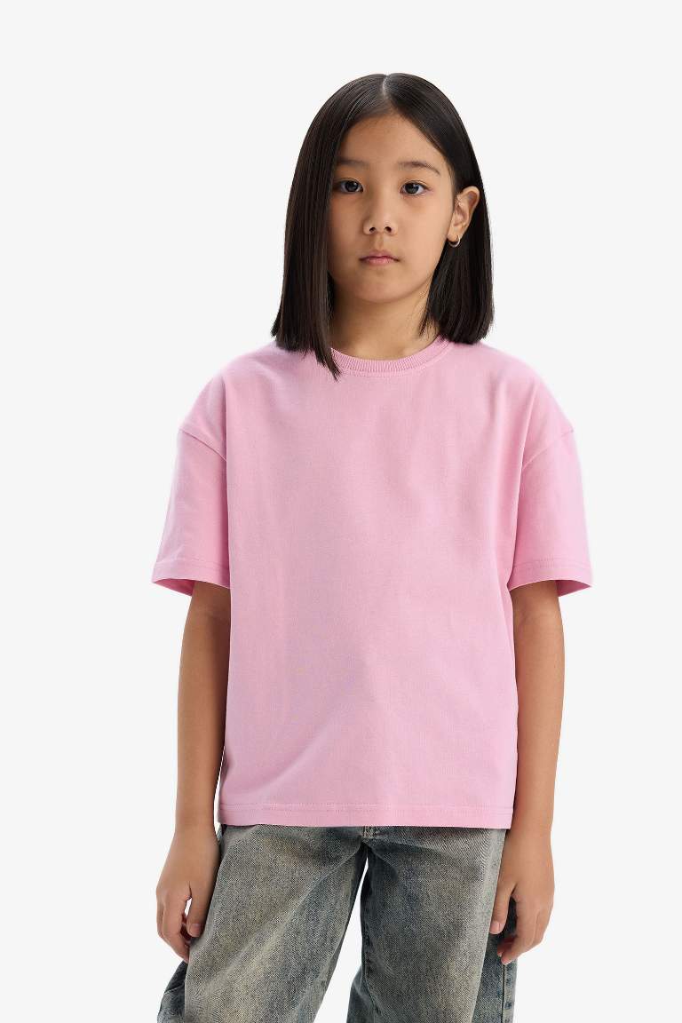 Girl Relax Fit Crew Neck Basic T-Shirt