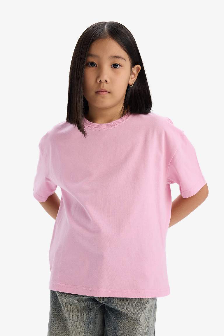 Girl Relax Fit Crew Neck Basic T-Shirt