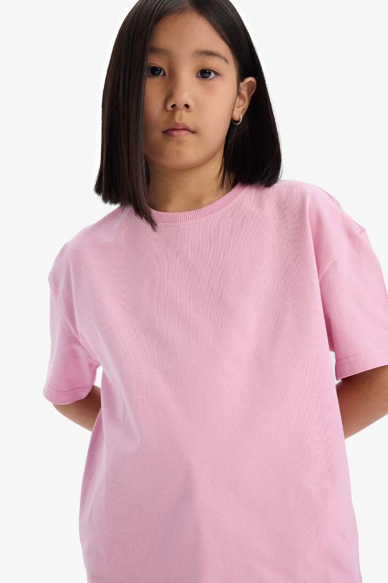 Girl Relax Fit Crew Neck Basic T-Shirt