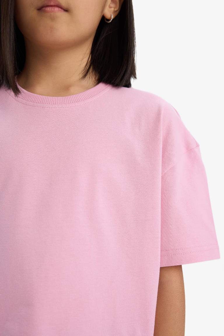 T-shirt basique à col rond et manches courtes pour fille