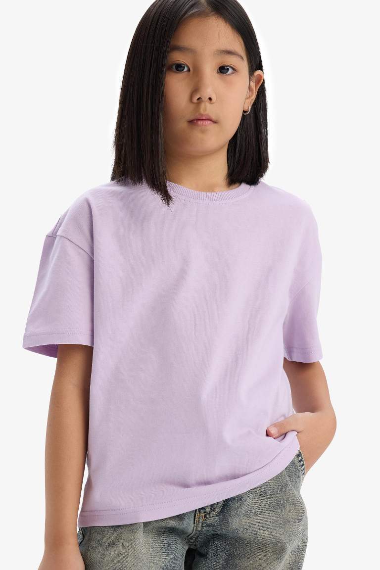 Girl Relax Fit Crew Neck Basic T-Shirt