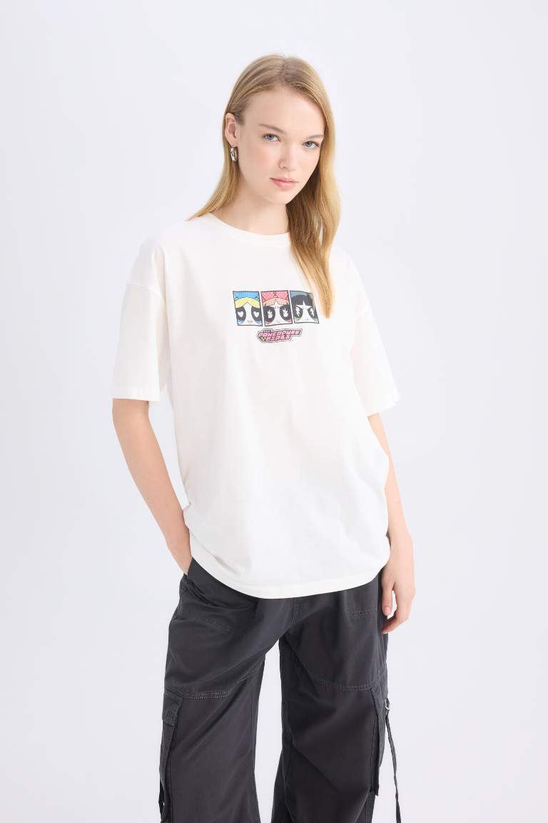 PowerPuff Girls Oversize Fit Crew Neck Printed T-Shirt