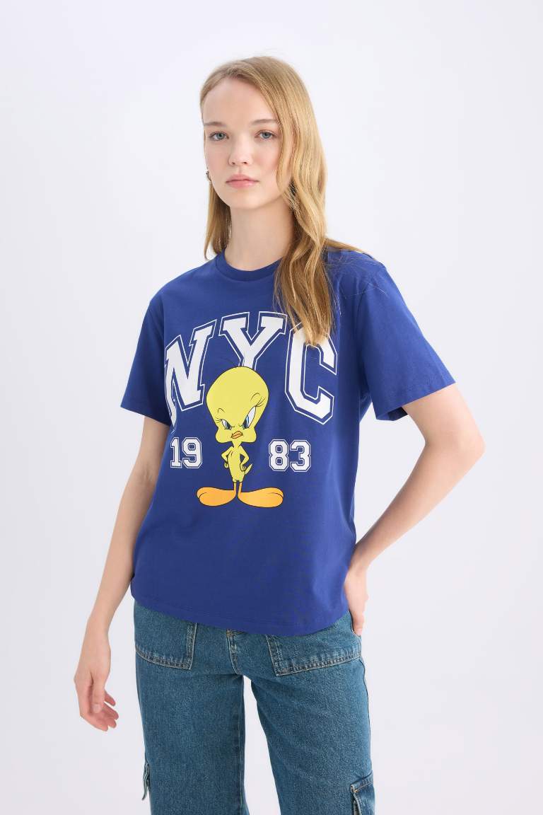 Regular Fit Looney Tunes Licensed Printed Short Sleeve T-Shirt