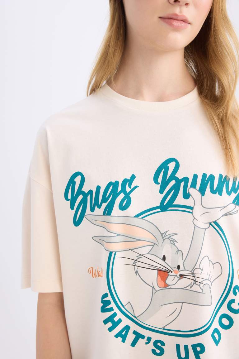 T-shirt oversize imprimé Looney Tunes à col rond et manches courtes