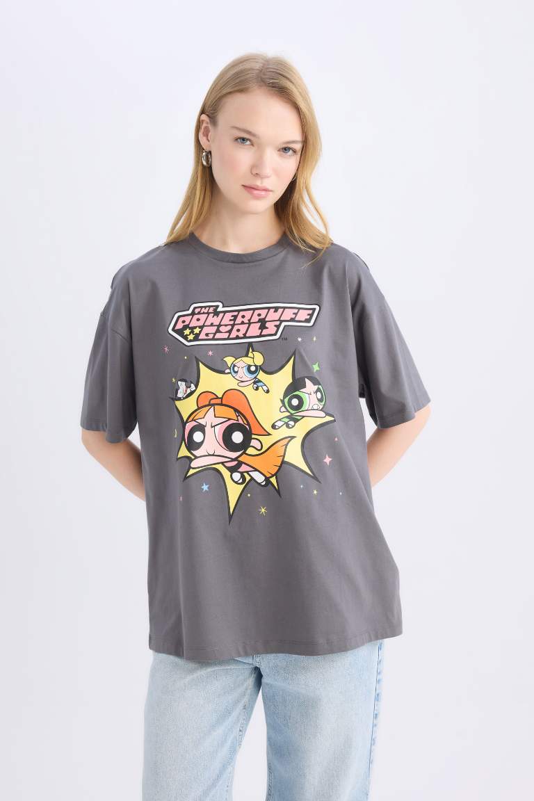 PowerPuff Girls Oversize Fit Crew Neck Printed T-Shirt