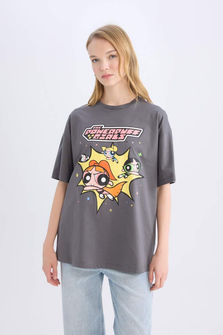 PowerPuff Girls Oversize Fit Crew Neck Printed T-Shirt