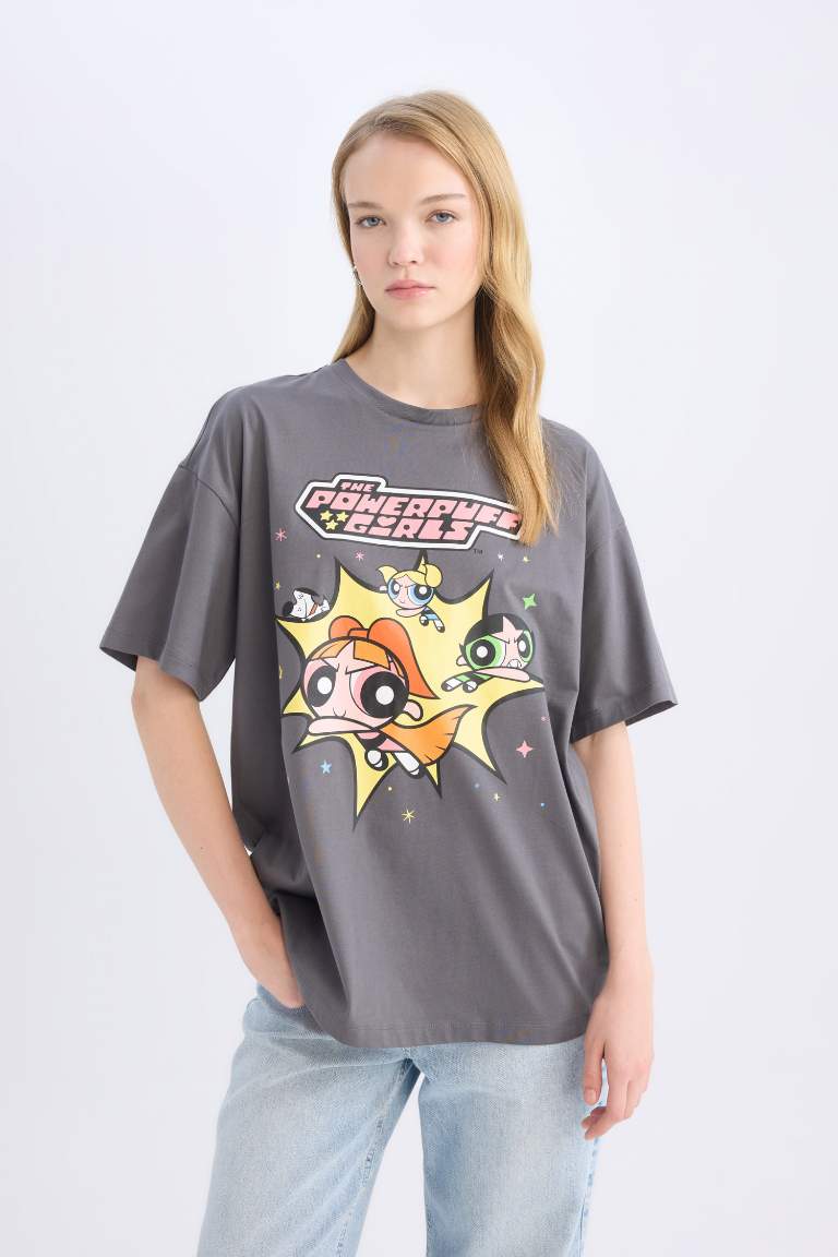 PowerPuff Girls Oversize Fit Crew Neck Printed T-Shirt