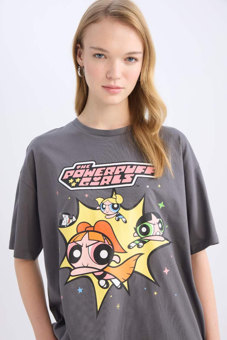 PowerPuff Girls Oversize Fit Crew Neck Printed T-Shirt