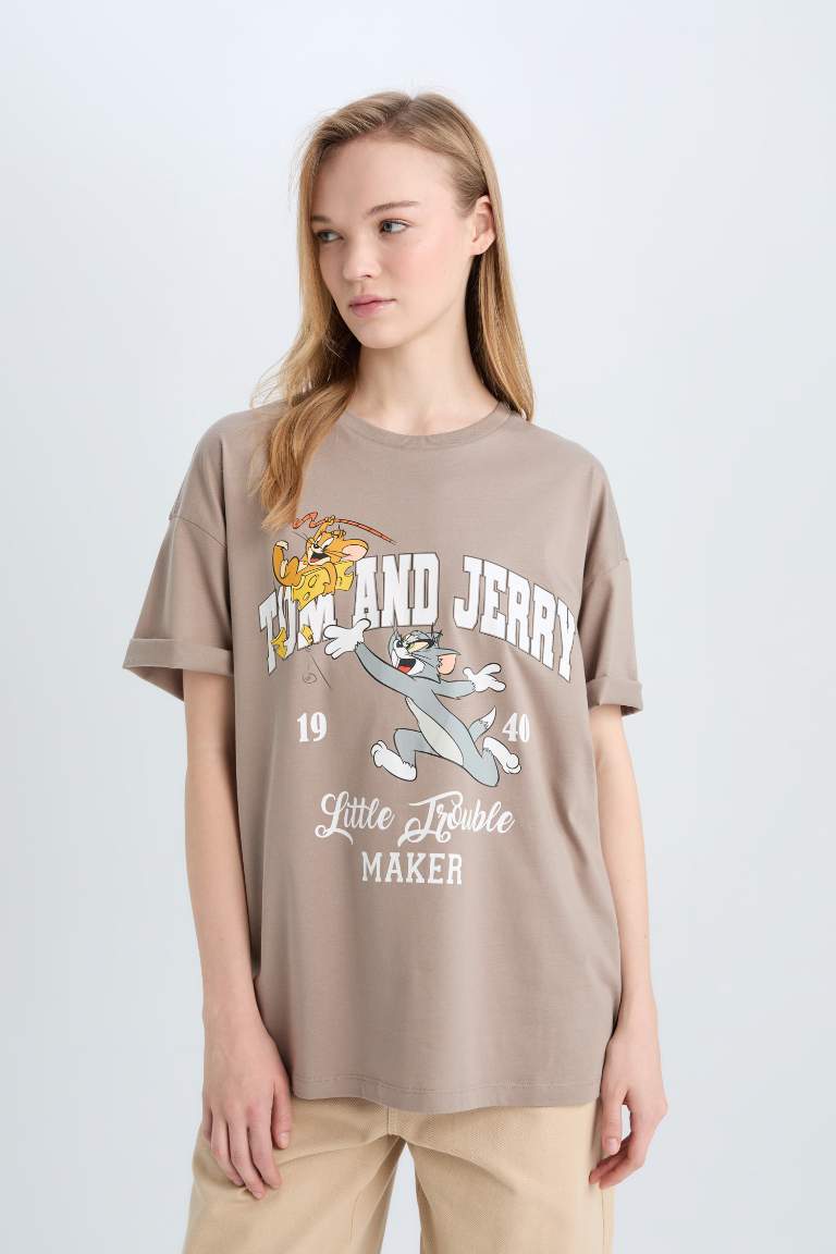 Oversize Fit Tom & Jerry Licensed Crew Neck Printed Short Sleeve T-Shirt