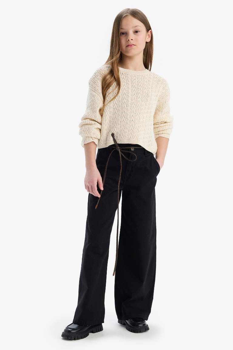 Girl Wide Leg Cotton Trousers