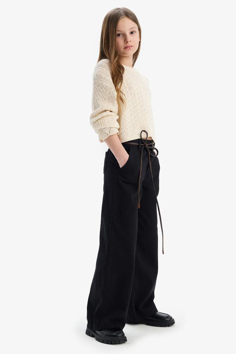 Girl Wide Leg Cotton Trousers