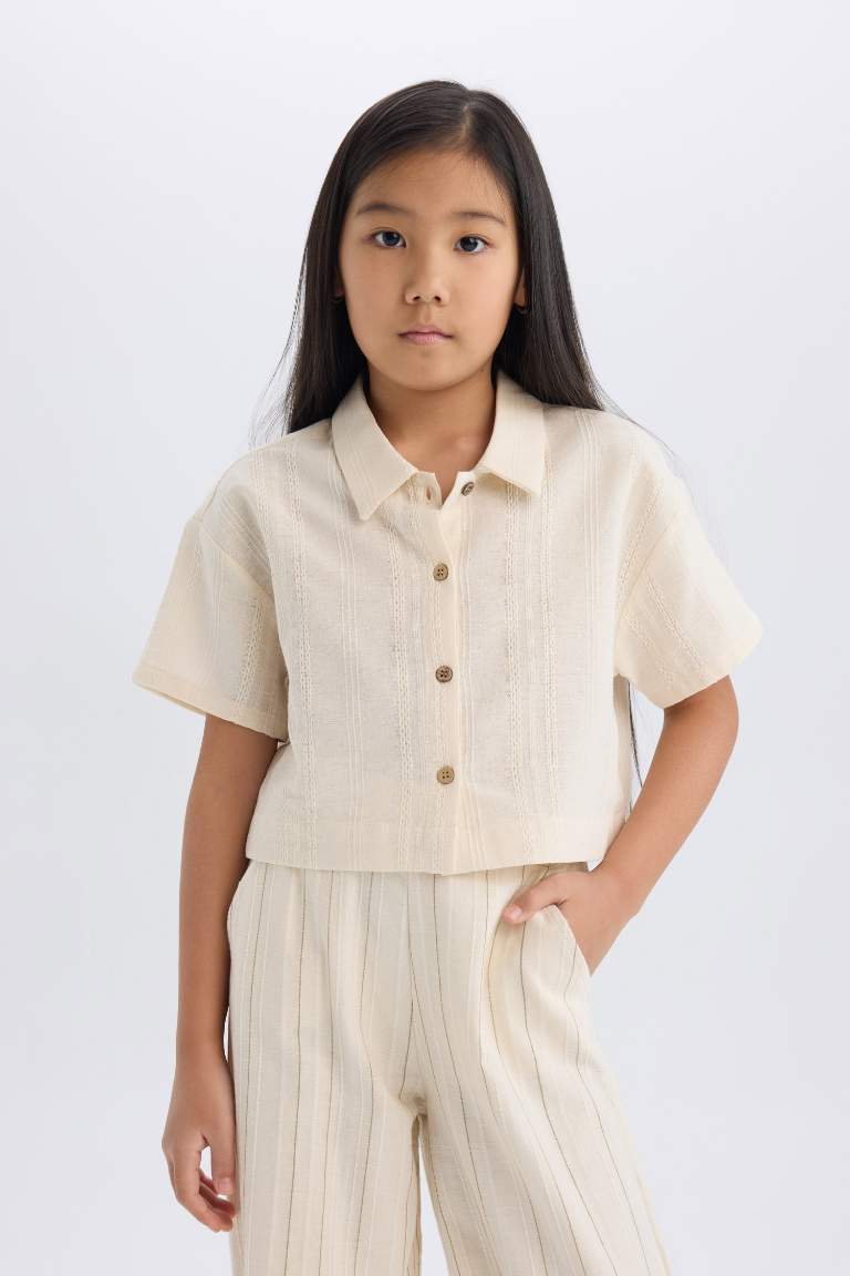 Girl Crop Short Sleeve Linen Shirt