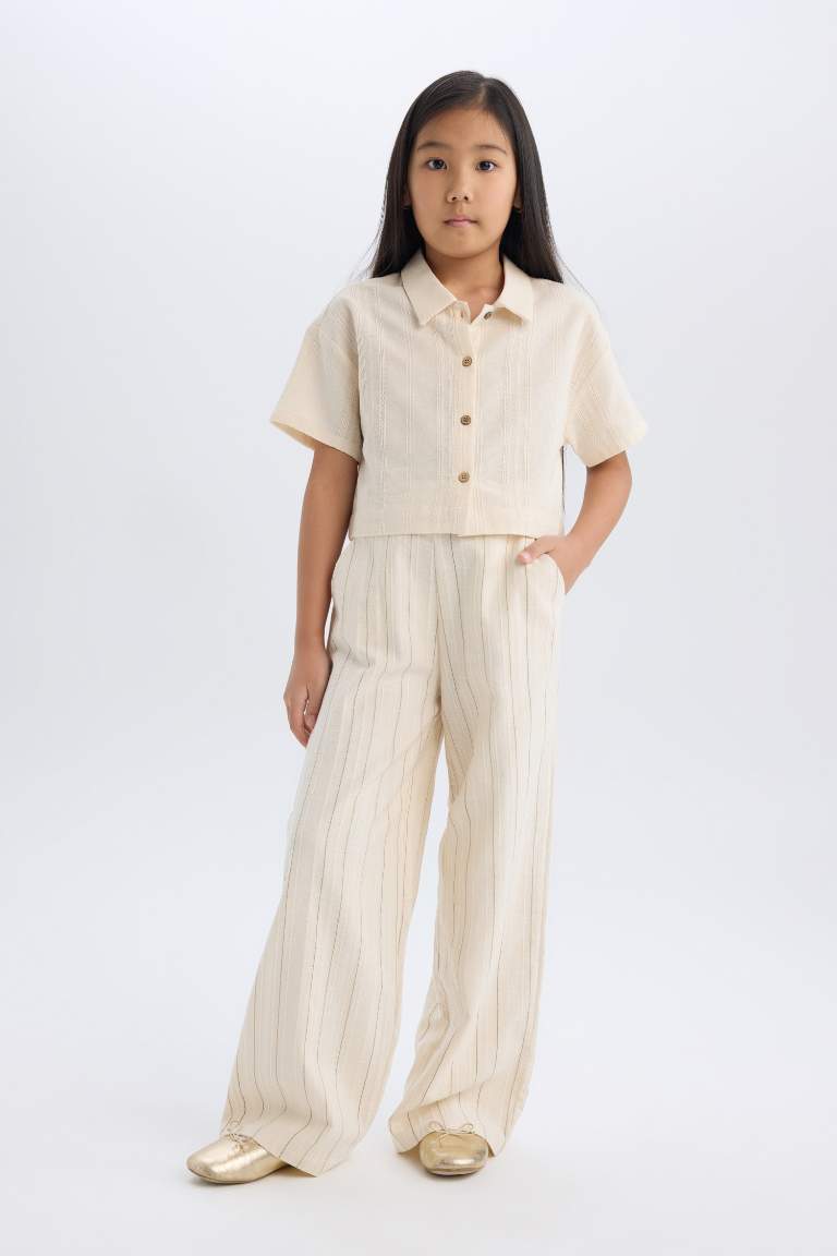 Girl Crop Short Sleeve Linen Shirt