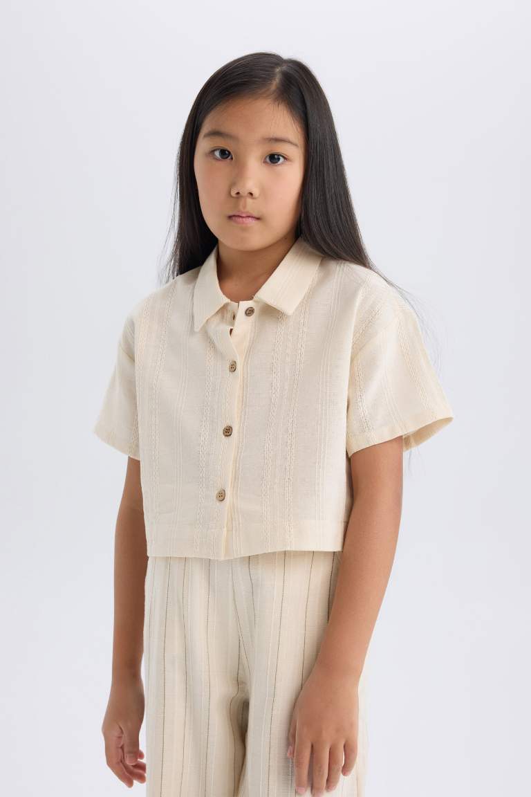 Girl Crop Short Sleeve Linen Shirt