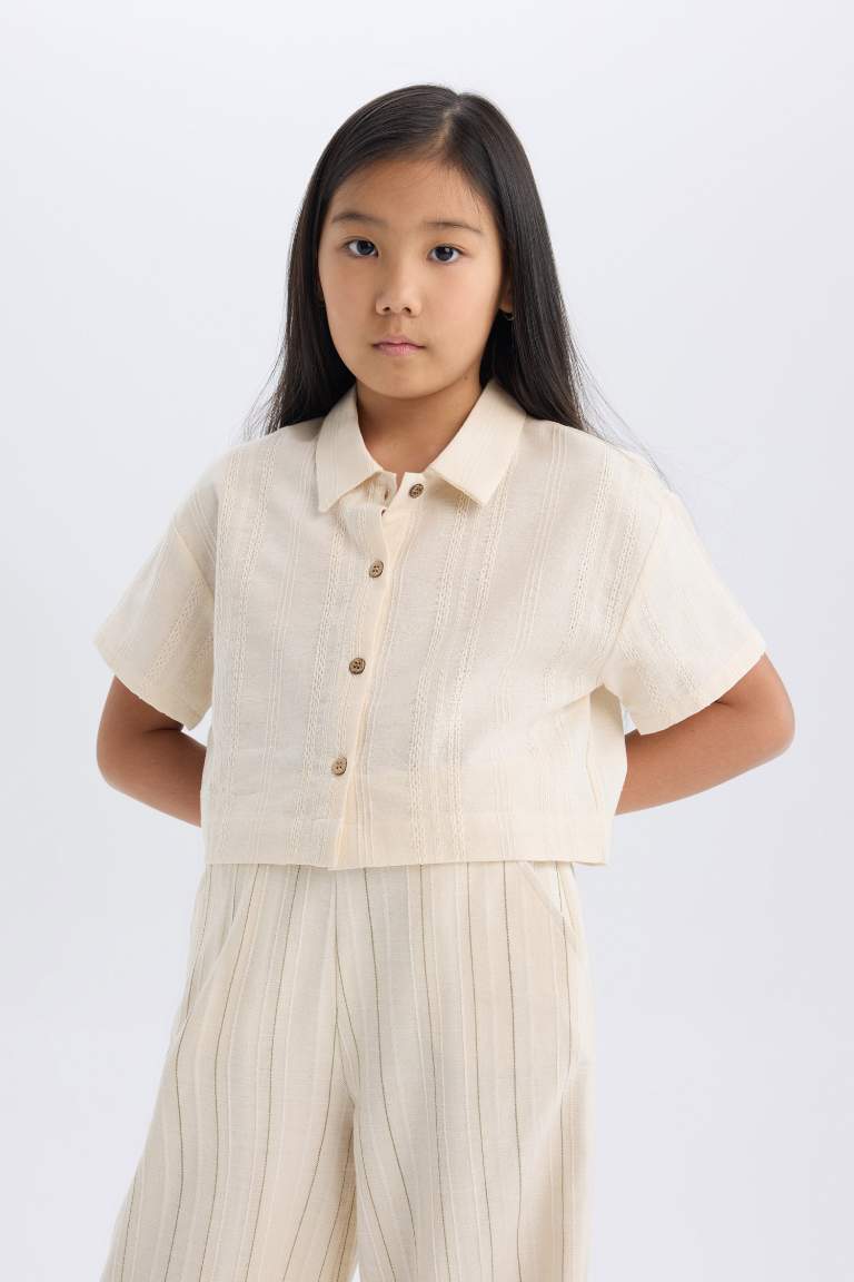 Girl Crop Short Sleeve Linen Shirt