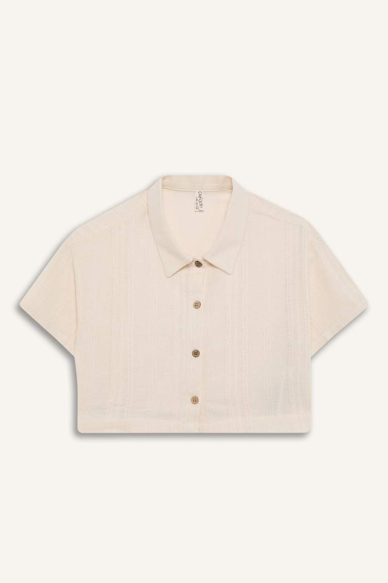 Girl Crop Short Sleeve Linen Shirt