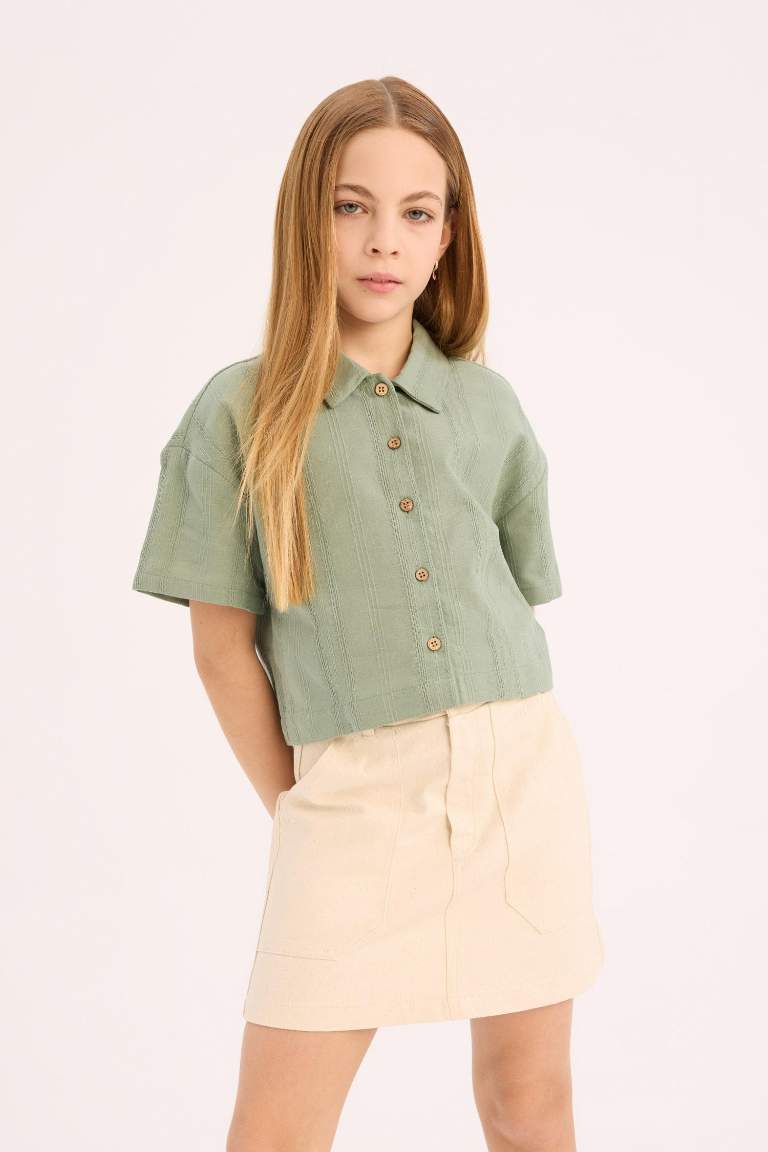 Girl Crop Short Sleeve Linen Shirt