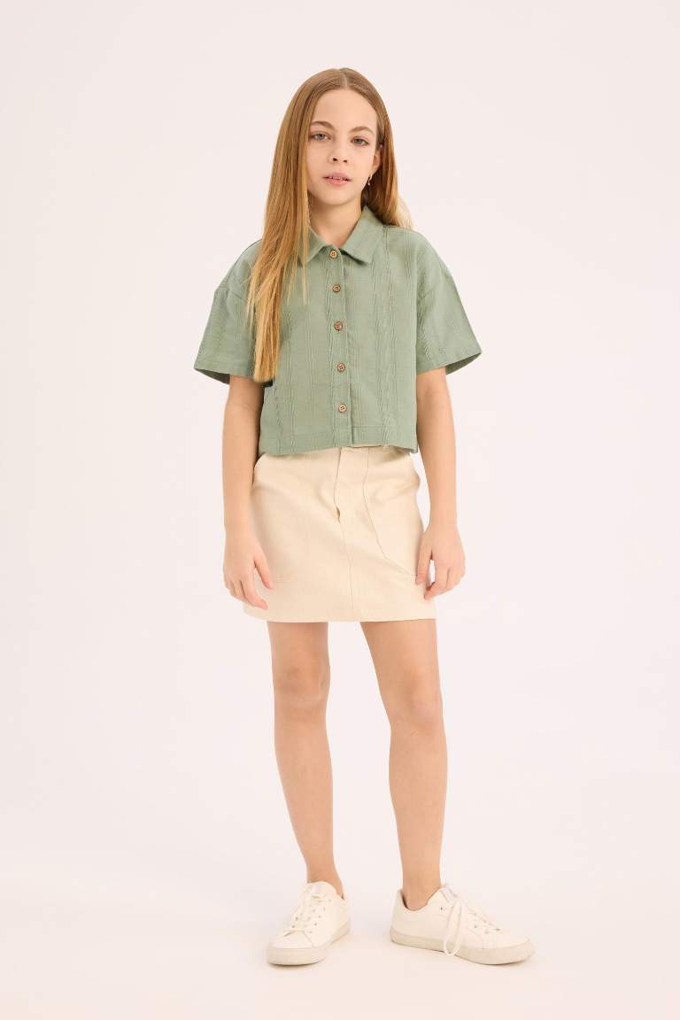 Girl Crop Short Sleeve Linen Shirt