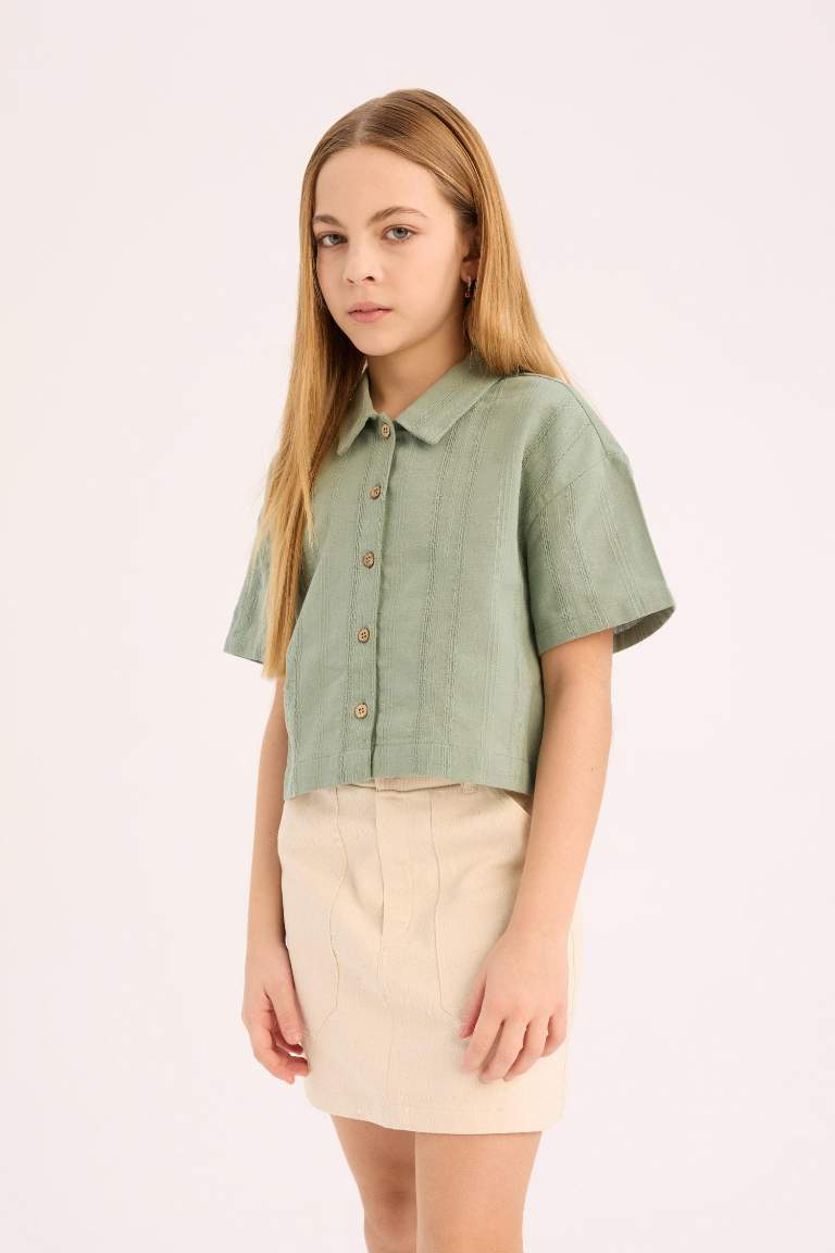 Girl Crop Short Sleeve Linen Shirt