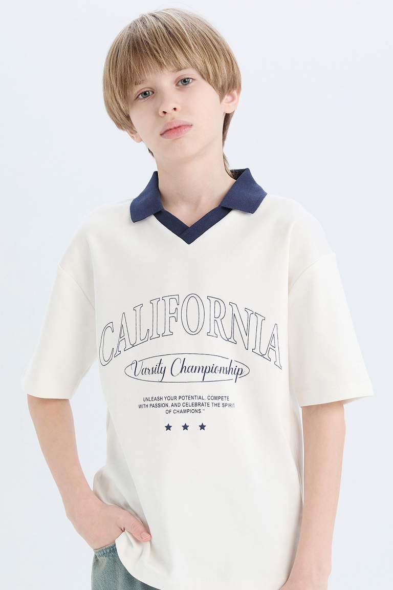 Boy Oversize Fit Printed Short Sleeve Polo T-Shirt