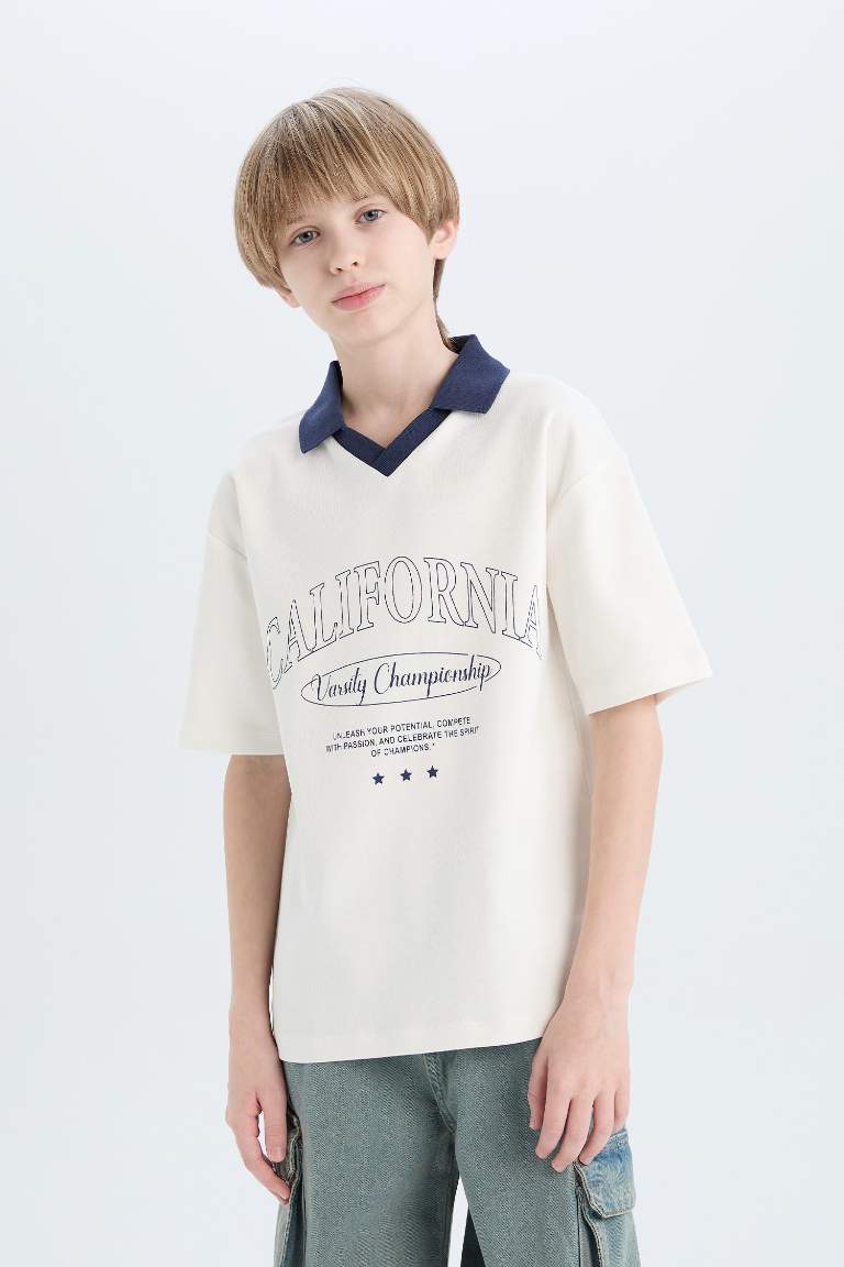 Boy Oversize Fit Printed Short Sleeve Polo T-Shirt