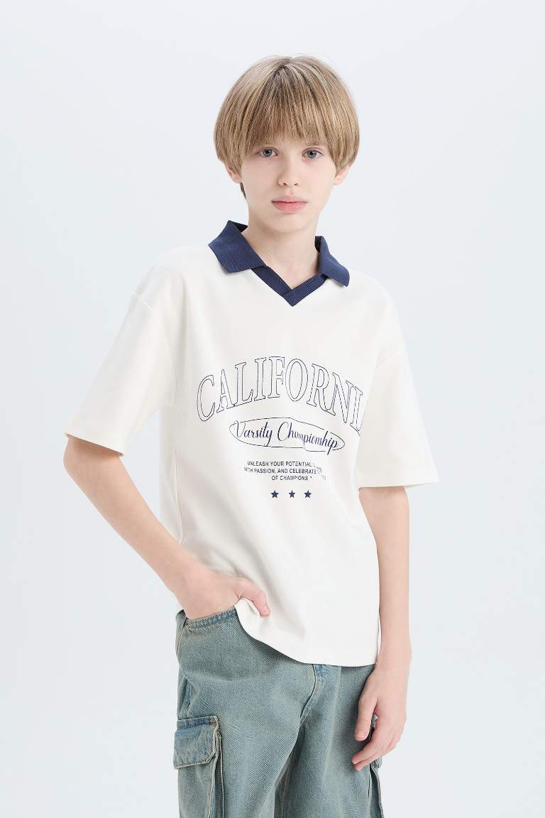 Boy Oversize Fit Printed Short Sleeve Polo T-Shirt