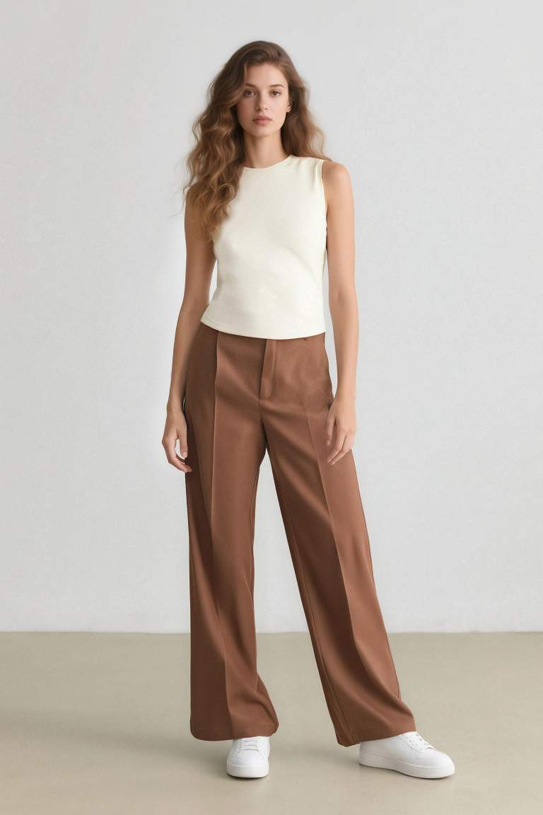 Wide Leg Pocketed High Waist Long Trousers
