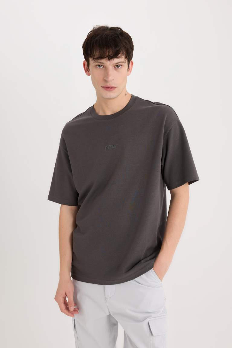 Boxy Fit Crew Neck Printed Heavy Fabric T-Shirt