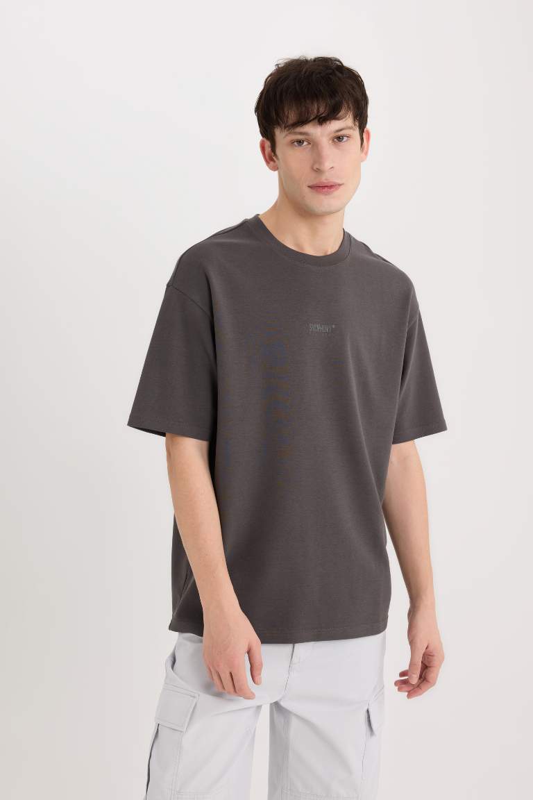 Boxy Fit Crew Neck Printed Heavy Fabric T-Shirt