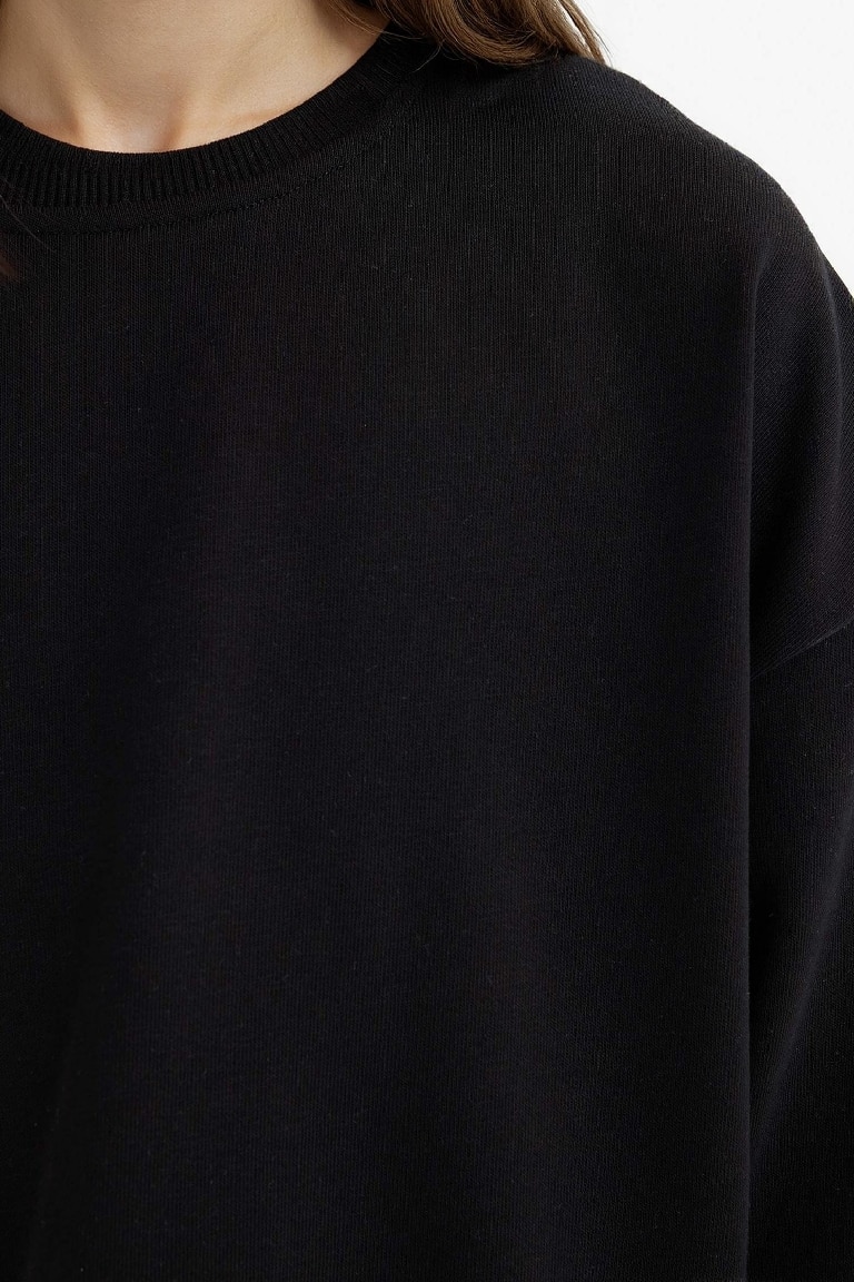 Kız Çocuk Oversize Geniş Kalıp Bisiklet Yaka Sırt Baskılı Sweatshirt