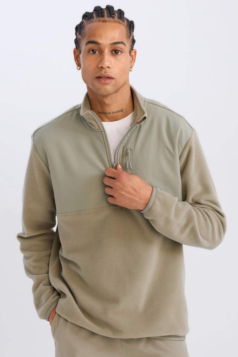 DeFactoFit Standart Fit Dik Yaka Fermuarlı Polar Sporcu Sweatshirt