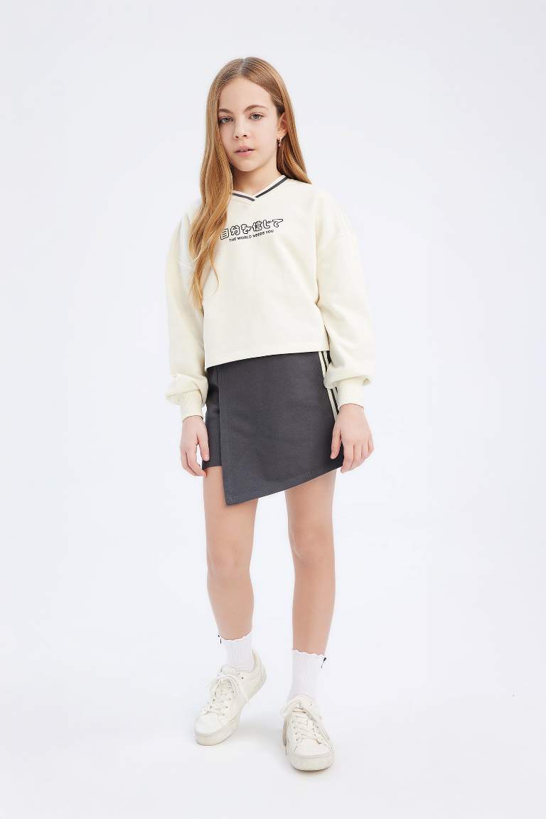 Girl Printed Sweatshirt Shorts Skirt 2 Piece Set