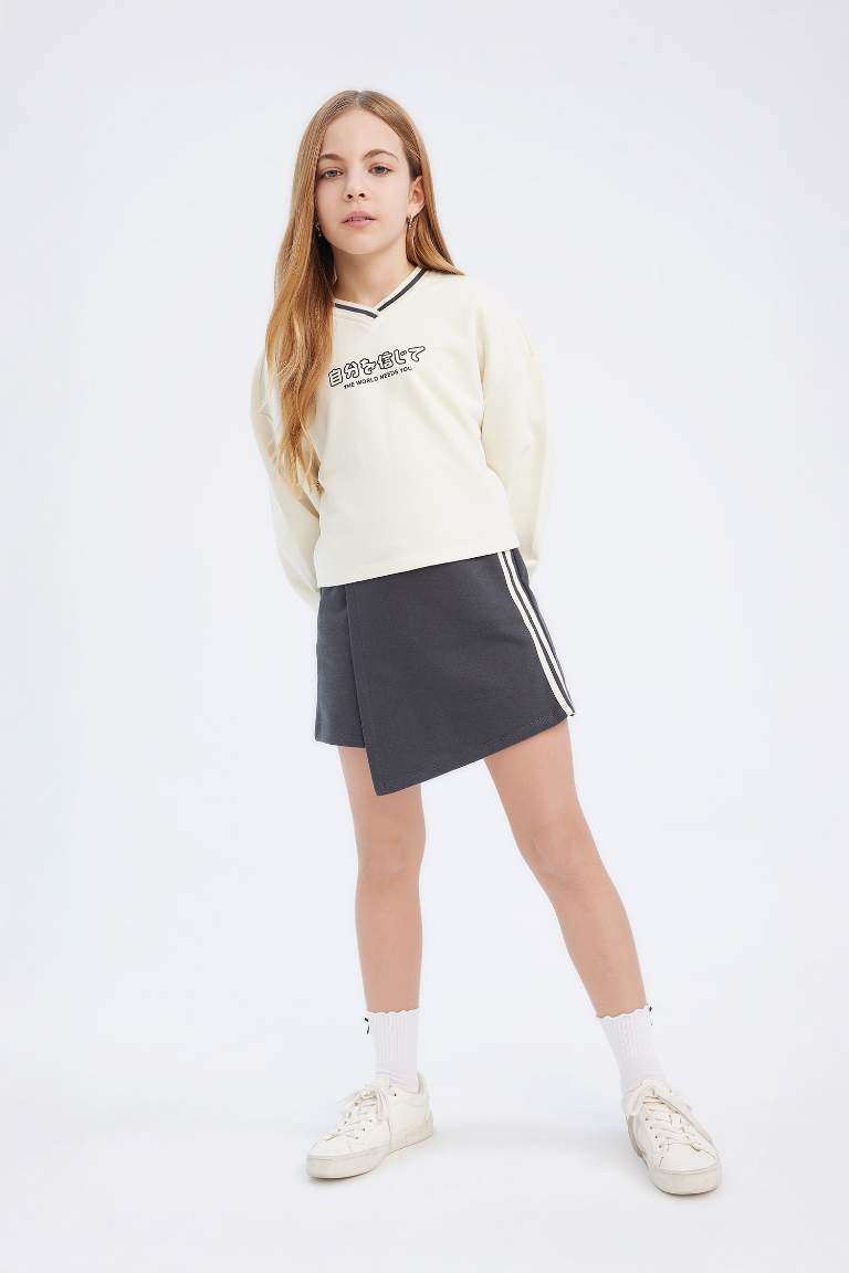 Girl Printed Sweatshirt Shorts Skirt 2 Piece Set