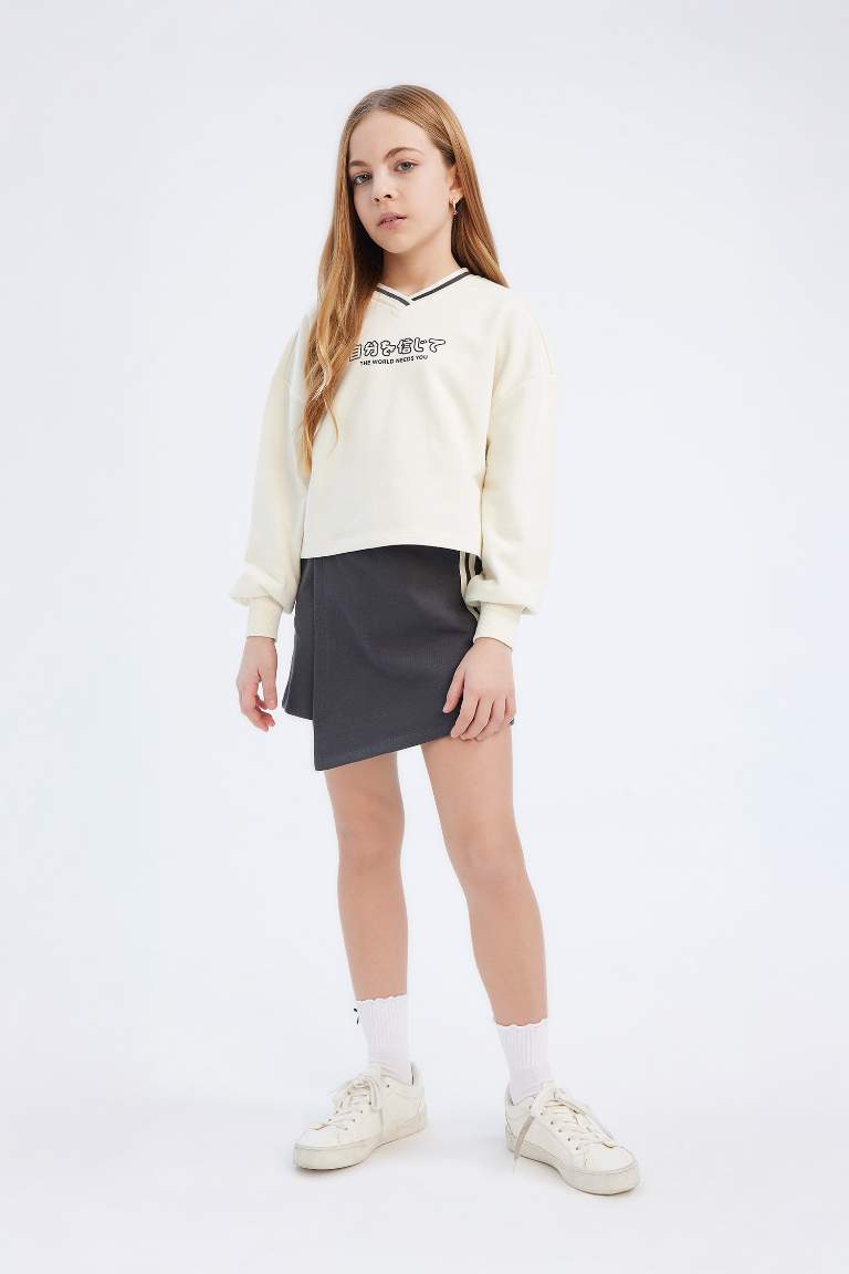 Girl Printed Sweatshirt Shorts Skirt 2 Piece Set