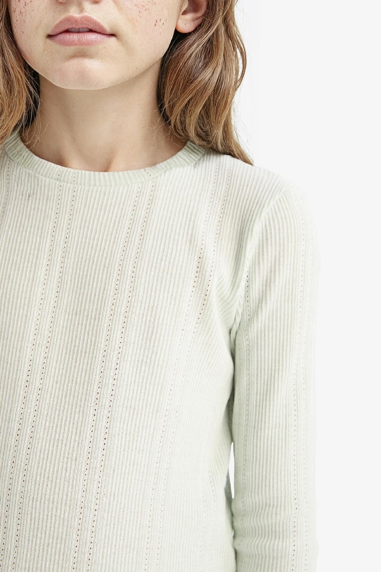 Kız Çocuk Slim Fit Dar Kesim Bisiklet Yaka Uzun Kollu Tişört
