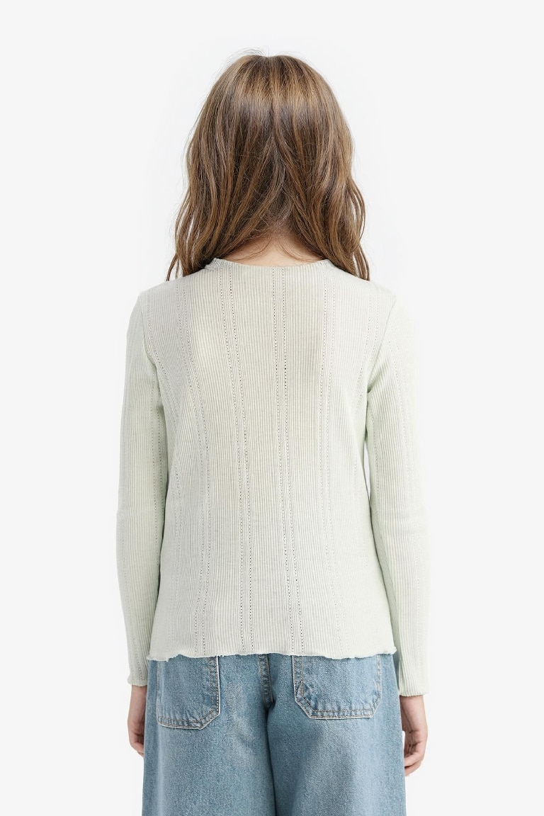 Kız Çocuk Slim Fit Dar Kesim Bisiklet Yaka Uzun Kollu Tişört