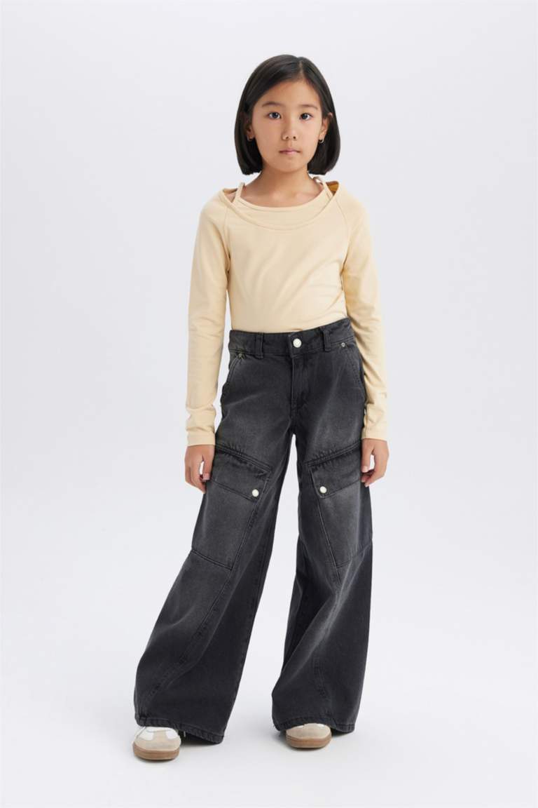 تيشيرت بناتي كم طويل مضلع سليم فيت