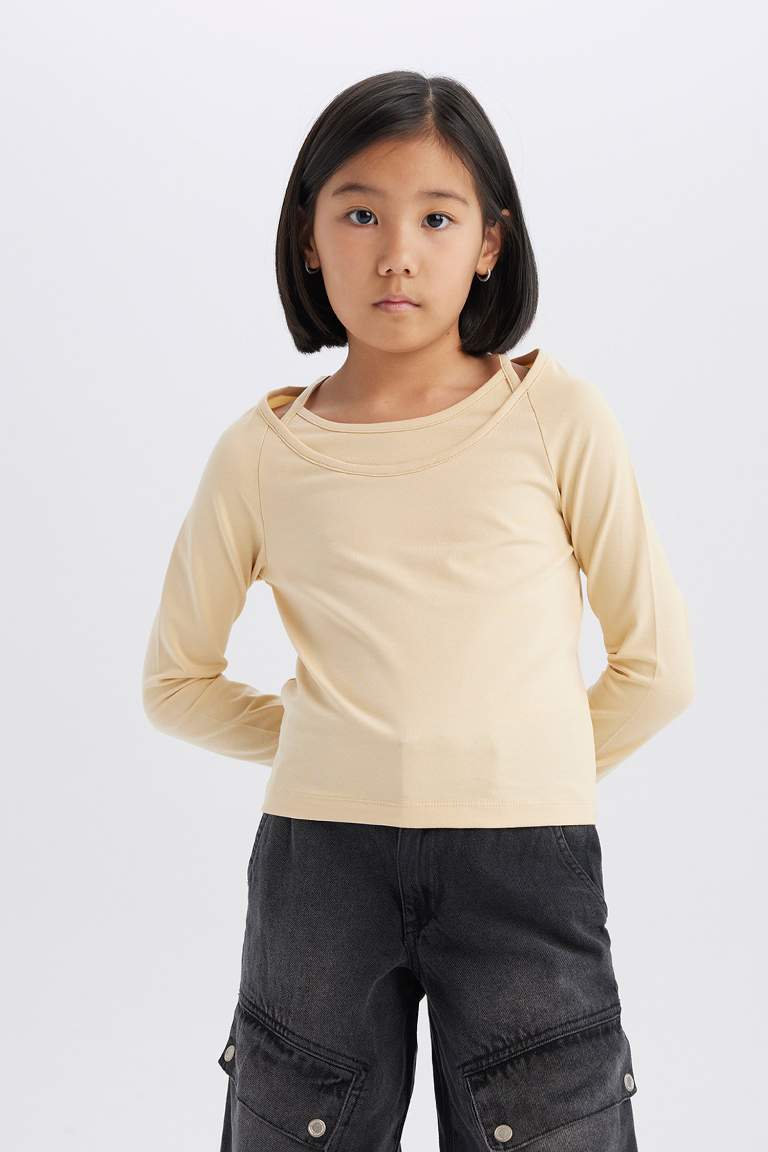 Girl Slim Fit Sweet Printed Corduroy Long Sleeve T-Shirt